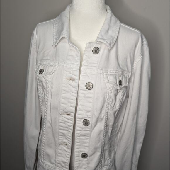 American Eagle White Denim Classic Button Up Collared Jean Jacket Size XL - Picture 2 of 9